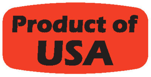 Product of USA Origin Label 0.625X1.25 IN Black Fluorescent Red Short Oval 1000 Count/Roll 50 Rolls/Case