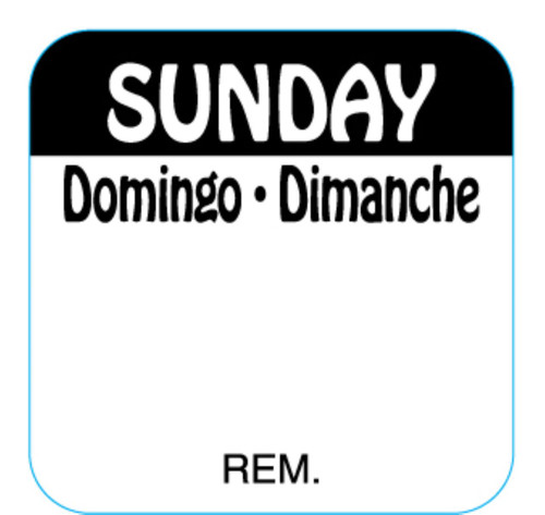 Sunday DOW Food Safety Label 1X1 IN Black Square Trilingual Regular Removable 1000 Count/Roll 50 Rolls/Case