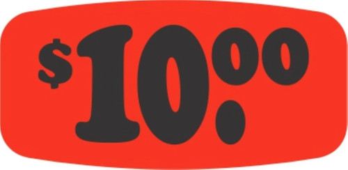 10 Price Label 0.625X1.25 IN Black Fluorescent Red Short Oval 1000 Count/Roll 50 Rolls/Case 50000 Count/Case