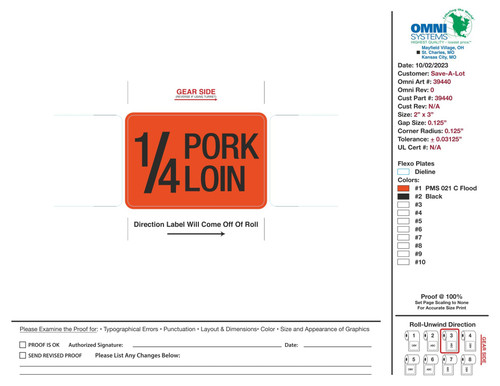 1/4 Pork Loin Label 1000 Count/Roll 4 Rolls/Case