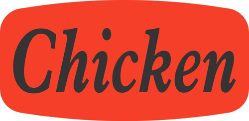 Chicken Label Black Fluorescent Red Short Oval 1000 Count/Roll 50 Rolls/Case 50000 Count/Case
