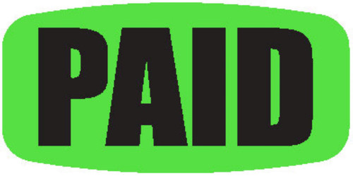 Paid Label 0.625X1.25 IN Black Fluorescent Green Short Oval 1000 Count/Roll 60 Rolls/Case 60000 Count/Case
