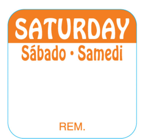 Saturday DOW Food Safety Label 1X1 IN Orange Square Trilingual Regular Removable 1000 Count/Roll 50 Rolls/Case