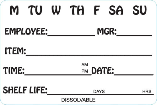 7 Day/Item/Time/Date Shelf Life Expiration Food Safety Label 2X3 IN Black Dissolvable 250 Count/Roll 15 Rolls/Case