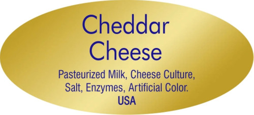 Cheddar Cheese Deli Ingredient Label 0.875X1.9 IN Blue Gold Oval Foil 500 Count/Roll 10 Rolls/Case 5000 Count/Case