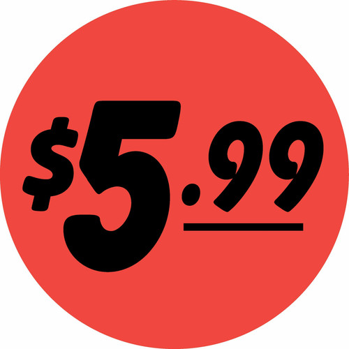 5.99 Label 1.25 IN Black Fluorescent Red Circle 1000 Count/Roll