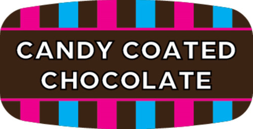Candy Coated Chocolate Bakery Flavor Label 0.625X1.25 IN Oval 4 Color Process UV 1000 Count/Roll 50 Rolls/Case