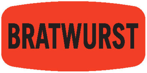 Bratwurst Label Black Fluorescent Red Short Oval Dayglo 1000 Count/Roll 50 Rolls/Case 50000 Count/Case