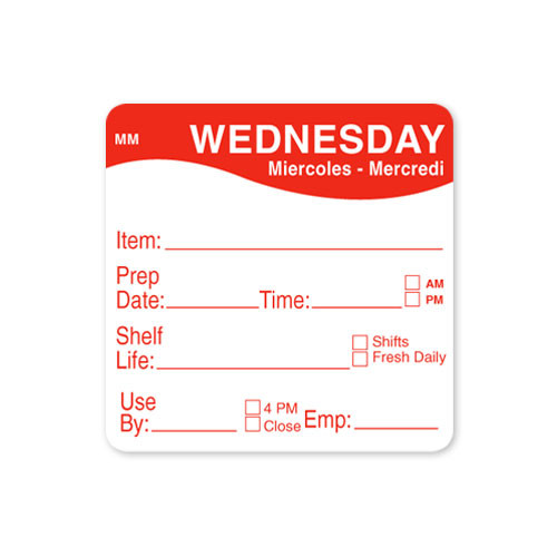 MoveMark® Shelf Life Label 2X2 IN Wednesday 500/Roll