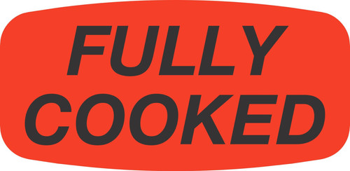 Fully Cooked Label Black Fluorescent Red Short Oval 1000 Count/Roll 50 Rolls/Case 50000 Count/Case