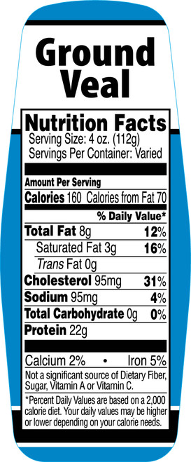 Ground Veal Label Nutritional Facts 500/Roll