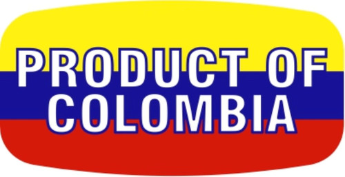 Product of Columbia Origin Label 0.625X1.25 IN Red Yellow Blue White Short Oval 1000 Count/Roll 60 Rolls/Case