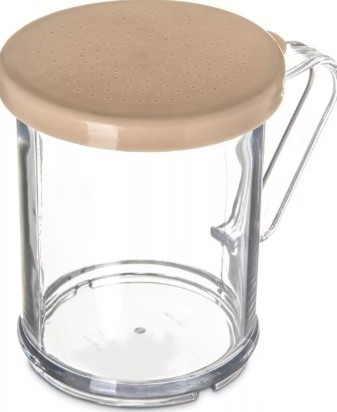 Shaker Dredge 8 OZ Styrene-Acrylonitrile (SAN) Polyethylene (PE) Clear Beige With Salt & Pepper Lid 1/Each