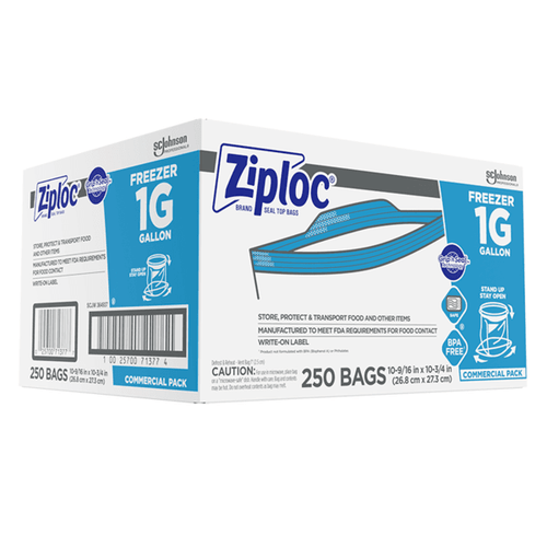 Ziploc® Freezer Bag 10.56X10.75 IN 1 GAL Plastic 1.2MIL With Zip Seal Closure 250/Case