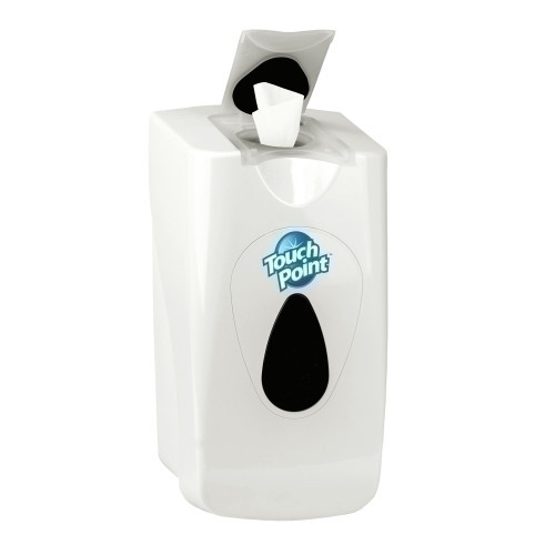 Touch Point® Wipe Dispenser Plastic White Blue Flip Top Junior Spring Ld Vert Swing Door Wall or Pole Stand Mount 1/Each