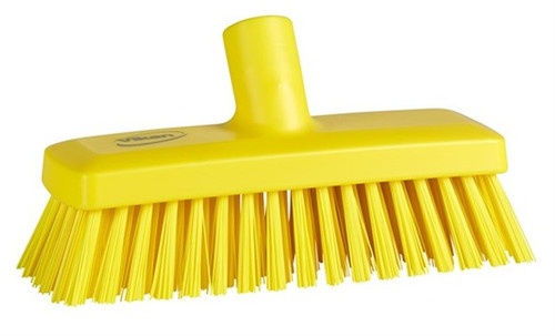 Vikan® Wall & Equipment & Deck Brush 8.9X3X4.5 IN Polyester PP Stainless Steel Yellow Stiff Angled Threaded 1/Each