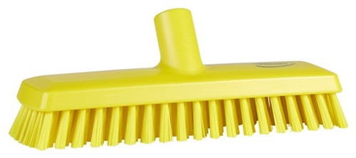 Vikan® Deck Brush Scrub Brush 10.6X3X3.9 IN PP Polyester Stainless Steel Yellow Medium Threaded Waterfed 1/Each