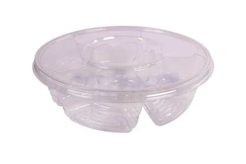 RediServ PartyPak Deli Container Base & Lid Combo With Dome Lid 12X3.5 IN 6 Compartment PET Clear Round 50/Case