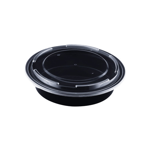 Take-Out Container Base & Lid Combo 48 OZ Black Round Microwave Safe 150/Case