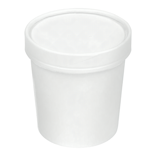 Soup Container Base & Lid Combo With Flat Lid 16 OZ Single Wall Poly-Coated SBS Paperboard White Round Tall 250/Case