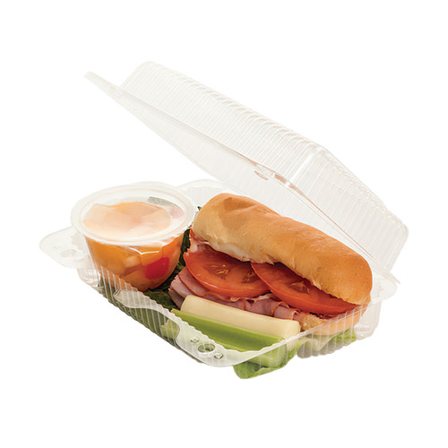 WNA Take-Out Container Hinged With Dome Lid 8.14X5.84X2.67 IN OPS Clear Rectangle Shallow 500/Case