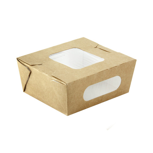 Packnwood Salad Take-Out Box 4.1X3.7X1.8 IN Paper Kraft With Window 25 Count/Pack 4 Packs/Case 100 Count/Case