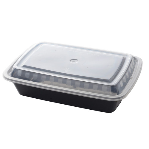 Take-Out Container Base & Lid Combo 32 OZ Black Clear Microwave Safe 150/Case