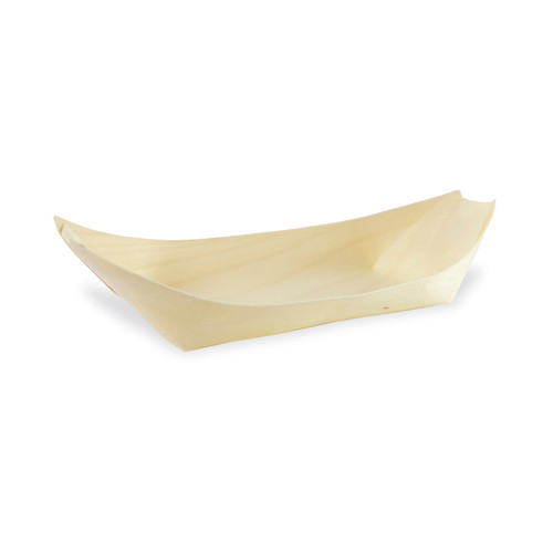 Food Tray 3.5 OZ Wood Natural Boat Microwave Safe Oven Safe Grease Resistant 50 Count/Pack 10 Packs/Case 500 Count/Case