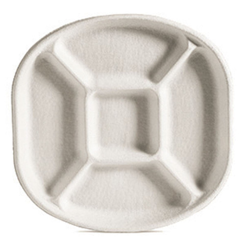 Savaday® Cafeteria & School Lunch Tray 6X9 IN 5 Compartment Molded Fiber Kraft Round 250/Case