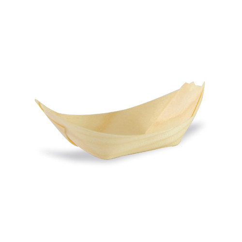 Food Tray 1 OZ Wood Natural Boat Microwave Safe 100 Count/Pack 40 Packs/Case 4000 Count/Case