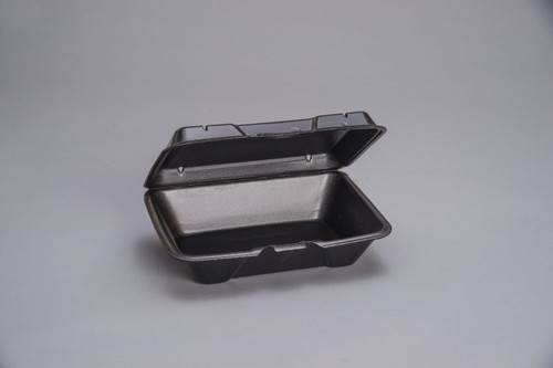 Take-Out Container Hinged 9X6X3 IN Polystyrene Foam Black Vented 200/Case