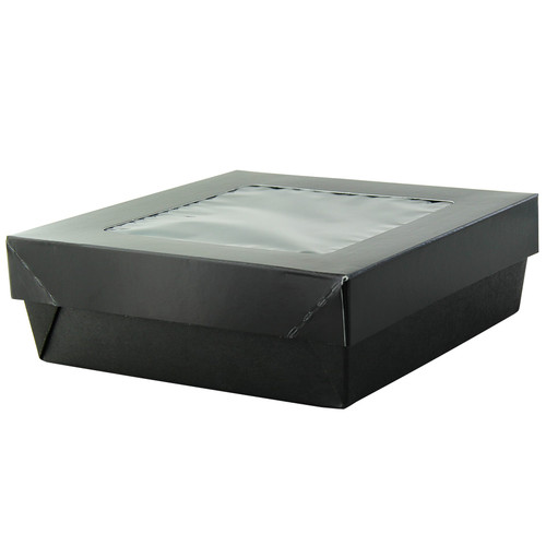 Take-Out Box Base & Lid Combo 6.1X6.1X2 IN Corrugated Paperboard Black Square 25 Count/Pack 4 Packs/Case 100 Count/Case