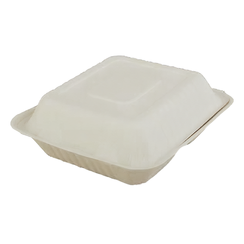 ChampWare Take-Out Container Hinged With Dome Lid 9X9 IN 3 Compartment Sugarcane White Square 200/Case