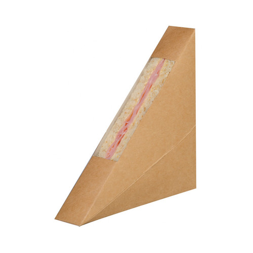 Sandwich Take-Out Box 4.8X1X4.8 IN Corrugated Paperboard PET Kraft With Window 50 Count/Pack 10 Packs/Case
