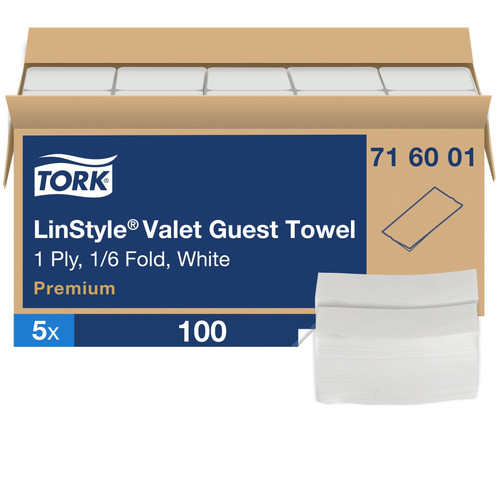 Tork LinStyle Valet Folded Guest Towel 17X11.5 IN 8.5X4.375 IN 1PLY White 1/6 Fold Embossed Premium Refill 500/Case