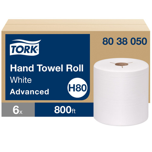 Tork Advanced Roll Paper Towel H80 7.938IN X800FT White Refill Hand 1 Count/Pack 6 Packs/Case 6 Count/Case