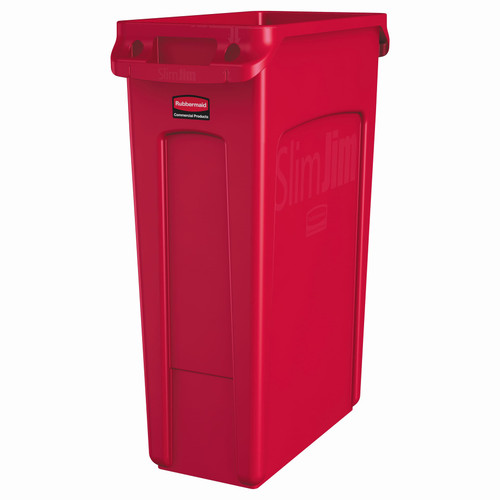 Slim Jim® Trash Can 22X11X30 IN 23 GAL Red Resin Vented 1/Each