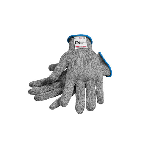 Safety Gloves Large (LG) Silver Blue Metal Mesh Rolled Cuff Cut Resistant 1/Each