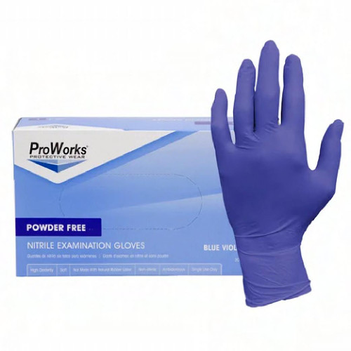 ProWorks® Exam Gloves Large (LG) Violet Blue 3MIL Micro Texture Nitrile Powder-Free Beaded Cuff 200 Ct/Box 10 Box/Case