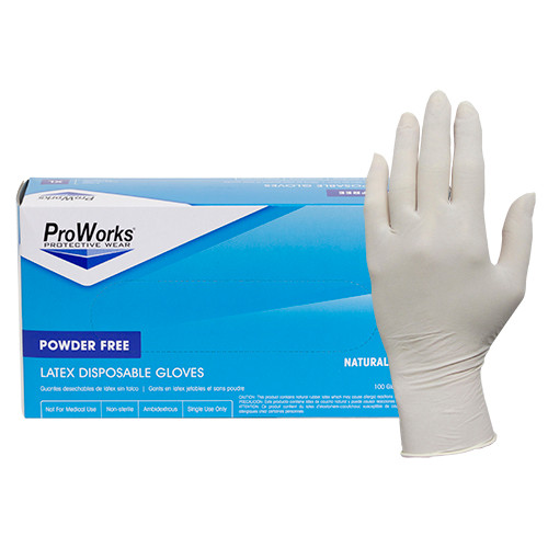 ProWorks® Industrial Gloves Medium (MED) Natural 5MIL Micro Texture Latex Powder-Free 100 Count/Box 10 Box/Case