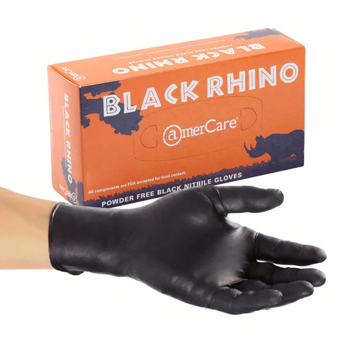 Black Rhino Gloves Medium (MED) Black 6MIL Heavy Nitrile Powder-Free Latex Free Textured 100 Count/Box 10 Box/Case