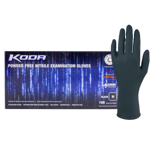 KODA® Exam Gloves (MED) Black 5.5MIL Nitrile Powder-Free Fentanyl &Chemotherapy Drug Resistant 100 Ct/Box 10 Box/Cs