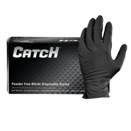 Safety Zone® Gloves Medium (MED) Black 9MIL Nitrile Powder-Free Pyramid Grip® Beaded Cuff 100 Count/Box 10 Box/Case