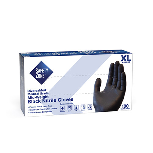 Safety Zone® Examination Gloves XL Black 4.25MIL Nitrile Powder-Free 1000/Case