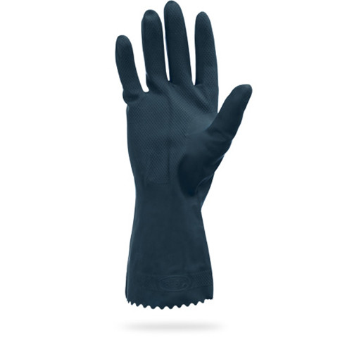 Safety Zone® Gloves Large (LG) 12 IN Black 28MIL Neoprene Latex Flock Lined Pinked Cuffs Diamond Grip 120 Pairs/Case