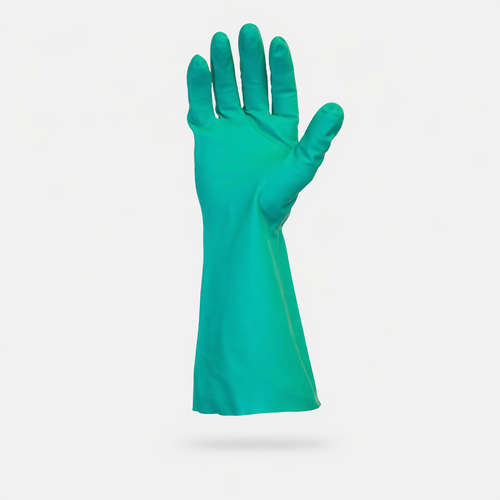 Safety Zone® Gloves Medium (MED) 13 IN Green 15MIL Textured Nitrile Reusable Flock Lined Non-Slip Grip 12 Count/Bag