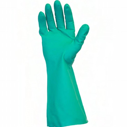 Safety Zone® Gloves Medium (MED) 12 IN Green 15MIL Nitrile Flock Lined Economy Diamond Grip 12 Count/Bag 144 Pairs/Case