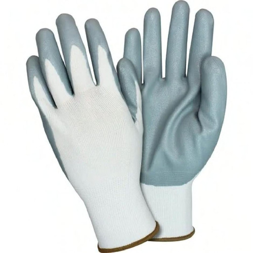 Safety Zone® Gloves Medium (MED) Gray White Nylon Nitrile Foam Coated Knit ANSI Cut Level A1 Smooth Grip 72 Pairs/Case