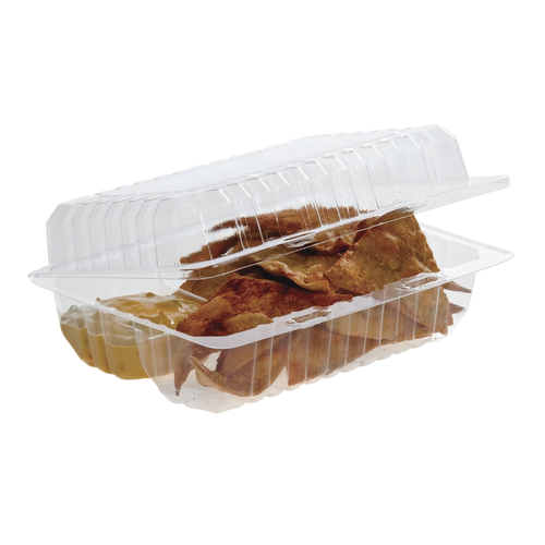 WNA Nacho Take-Out Tray Hinged With Dome Lid 8.063X5.75X3.125 IN 2 Compartment OPS Clear Rectangle 250/Case