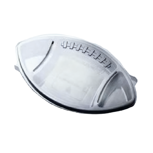 Take-Out Container Base & Lid Combo With Flat Lid 42 OZ 3 Compartment Plastic Black Clear Football 50/Case